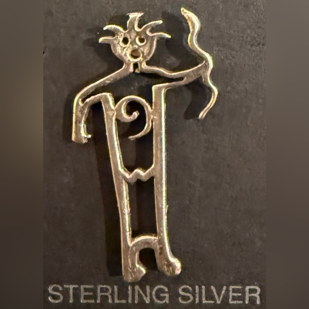 Vintage Navajo Belinda Woody Sterling Silver Shaman Snake Charmer Pin Brooch